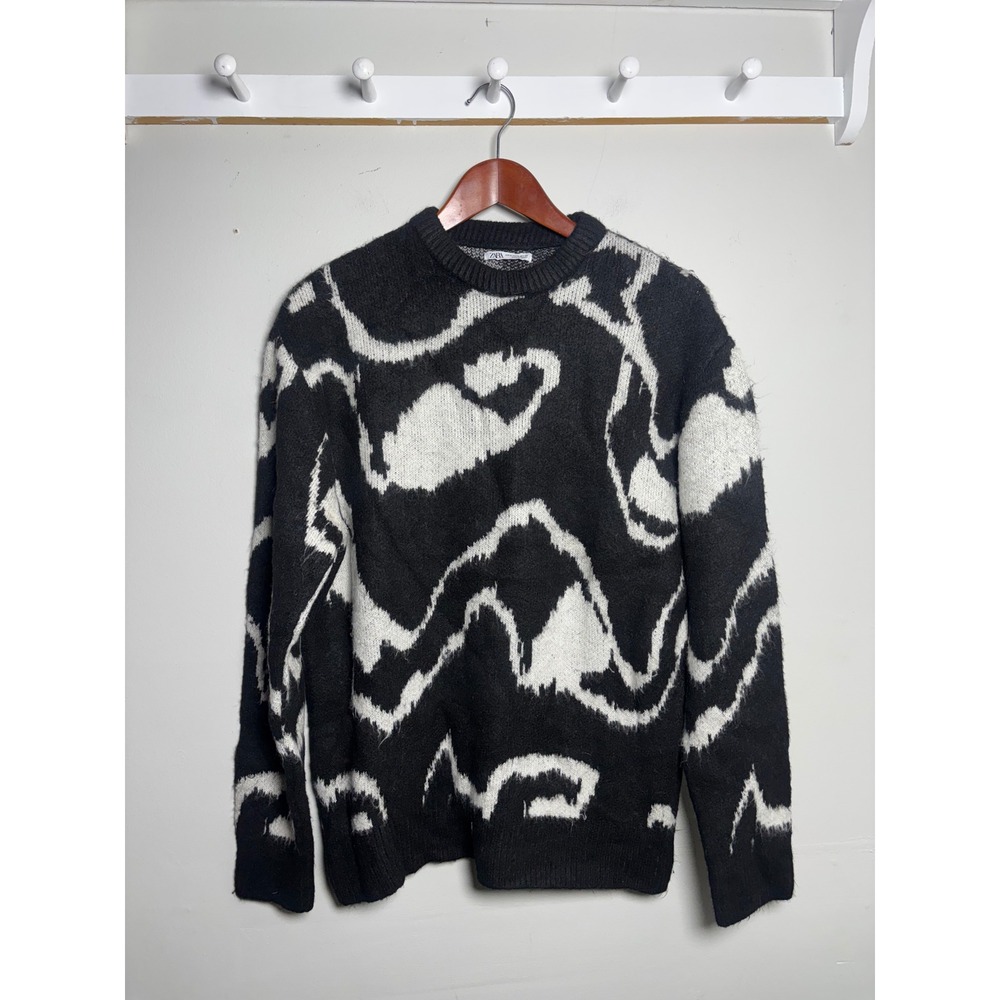 Zara Black White Abstract Wave Knit Sweater Womens Medium